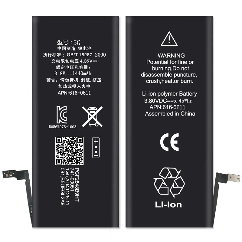 

10pcs/Lot ISUNOO Lithium Battery 1440mah For Apple iPhone 5 5G Replacement Batteries Real Capacity