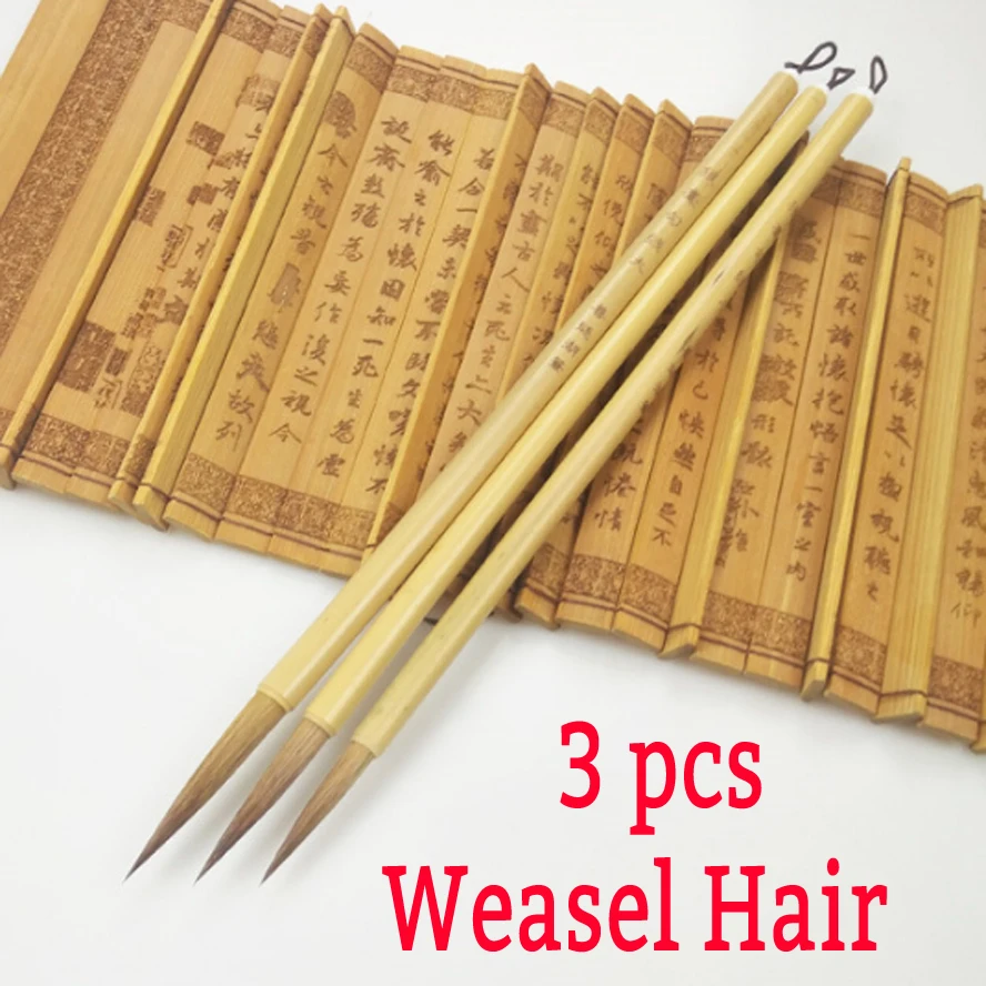 

3pcs Chinese Calligraphy Brush with bamboo penholder weasel hair brushes pen for painting calligraphy art supplies