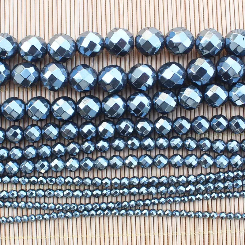 Facted 2-12mm Natural Hematite Round Loose Beads 15inch Wholesale For DIY Jewellery !