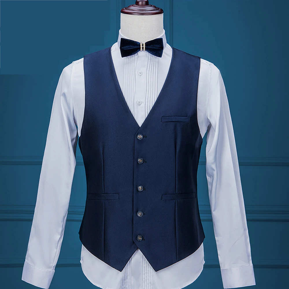 Ternos masculinos 2025 ternos de casamento para homens gola xale 3 peças fino ajuste azul terno masculino jaqueta smoking para casamento (blazer +