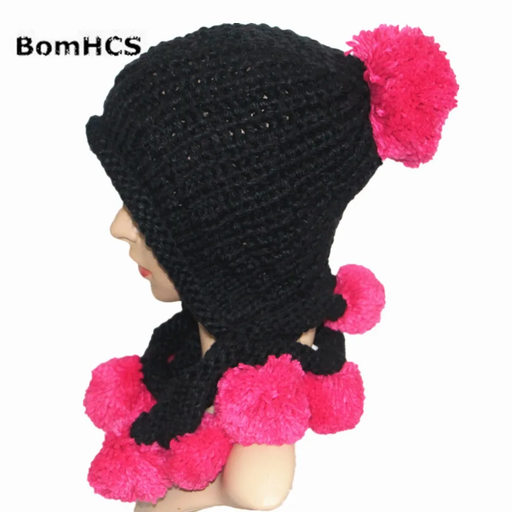 BomHCS Winter Warm Thick Handmade Beanie Knitted Hat Caps with Many Cute Poms
