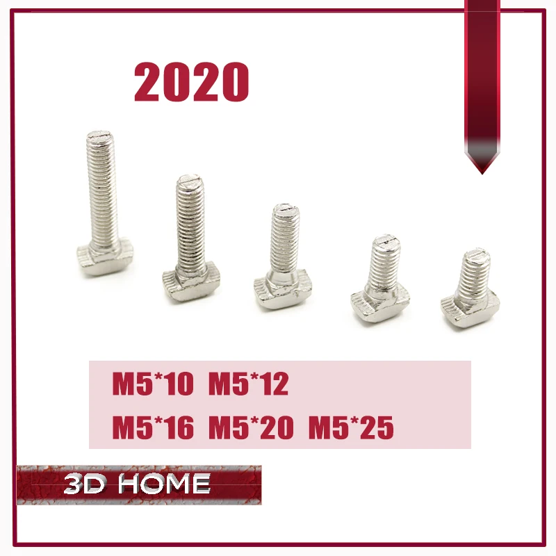 20Pcs M5*10/12/16/20/25mm Carbon steel T type Nuts Fastener Aluminum Connector For EU Standard 2020 Industrial Aluminum Profile