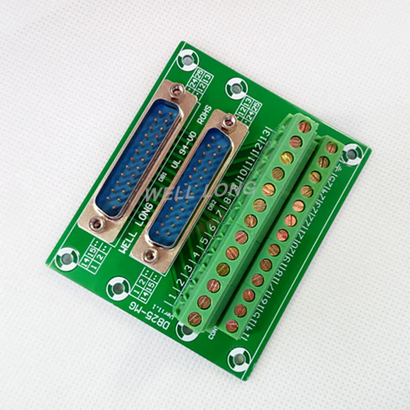 D-SUB DB25 Double Male Header Breakout Board, Terminal Block, Connector.