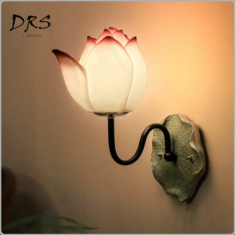 

New Chinese Lotus Flower Wall Lamp Modern Creativity Living Room Bedside Lighting Aisle Corridor Stairs Decor Art Wall Lights