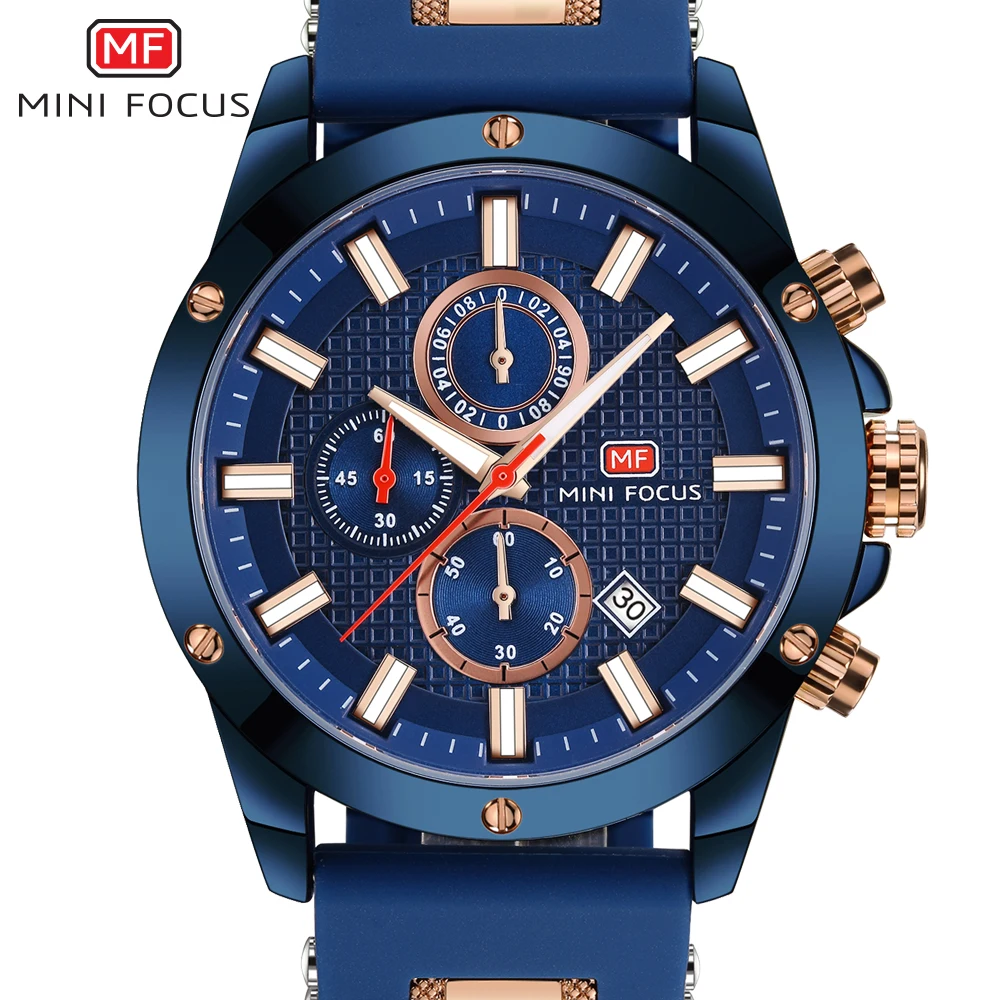 MINI FOCUS Watch Men Chronograph Top Brand Luxury Quartz Sports Watches Army Military Silicone Strap Wrist Watch Male Blue Clock