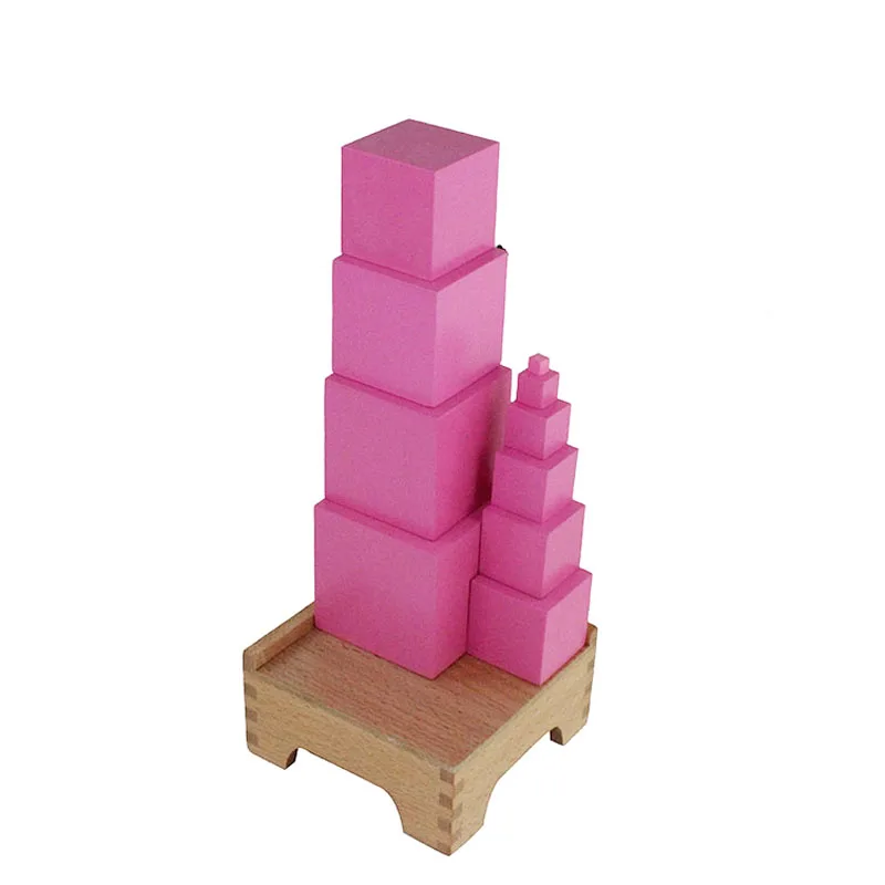 Montessori Sensorial Toys Baby Wooden Toys Preschool Educational Teaching Aids Pink Tower With Stand