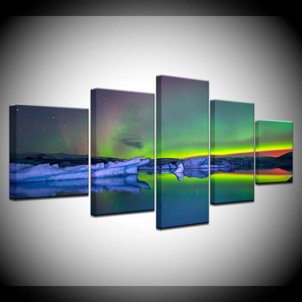 5 Panel Northern Light Canvas Wallpapers modern Modular Poster art Canvas painting for Living Room Home Decor