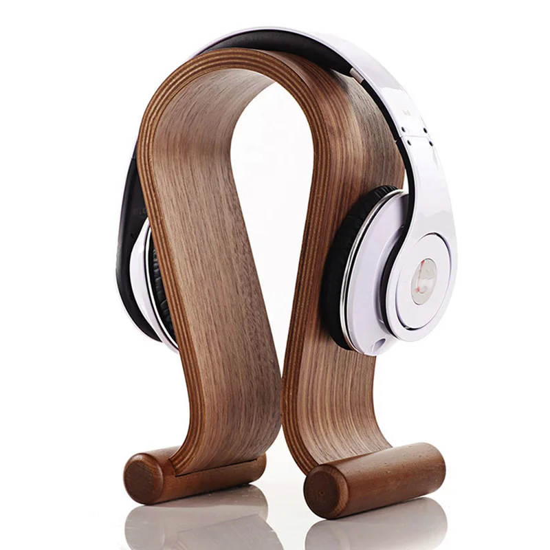 Soporte de madera en forma de Omega para auriculares, 1 pieza de exhibición de auriculares de madera para auriculares de Grado A K G Sennhei Sony de gran tamaño