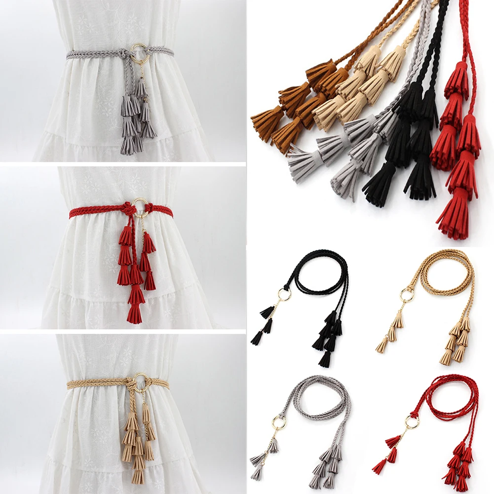 

Women Bohemia Braided Tassel Belt Vintage Ladies Woven Knot Decorated Waist Chain Waist Rope Accessories Tassles Belts Present