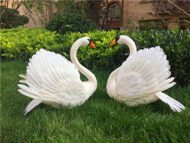 

simulation swan hard model large 65x50cm foam&white feathers couples love swans prop,home garden decoration gift s2695