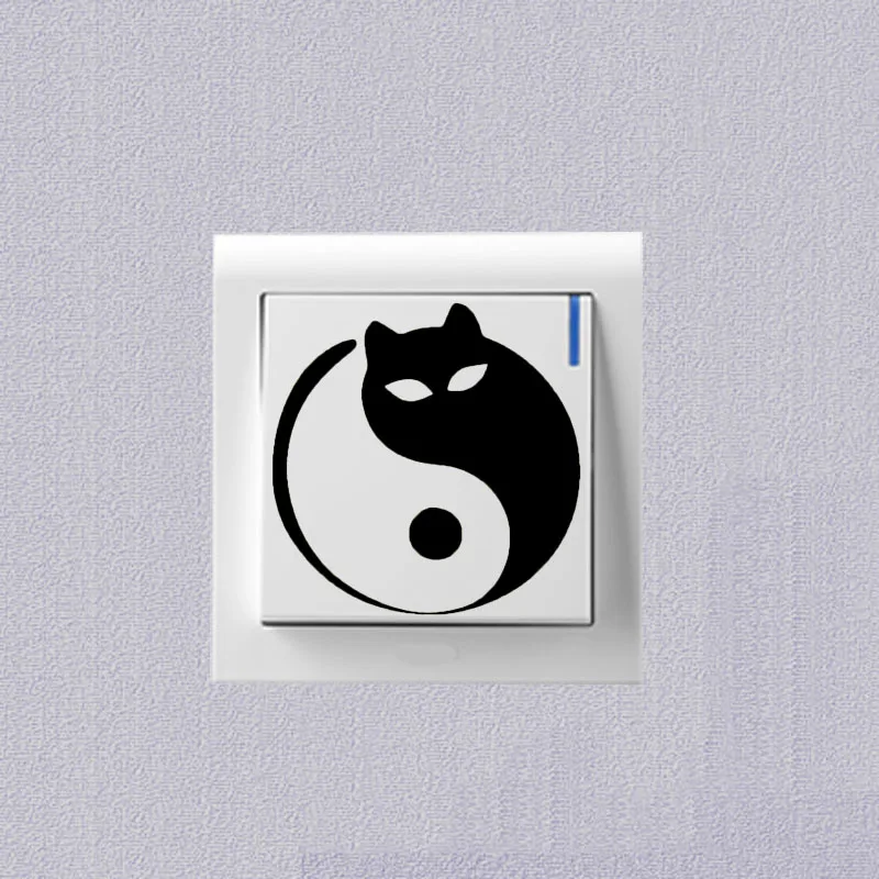 Divination Chinese Yin and Yang Taiji Nosy Cat Switch Sticker Decoration Wall Stickers 2SS0565