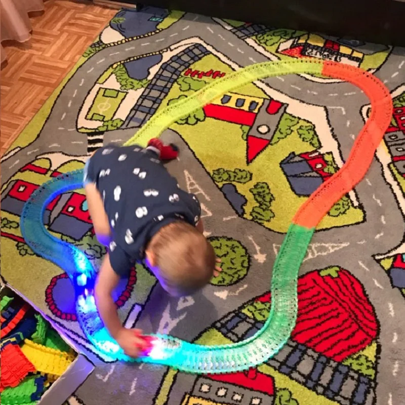 KACUU Glowing Race Track DIY Universal Accessories Ramp Turn Road Bridge Crossroads Toys For Children