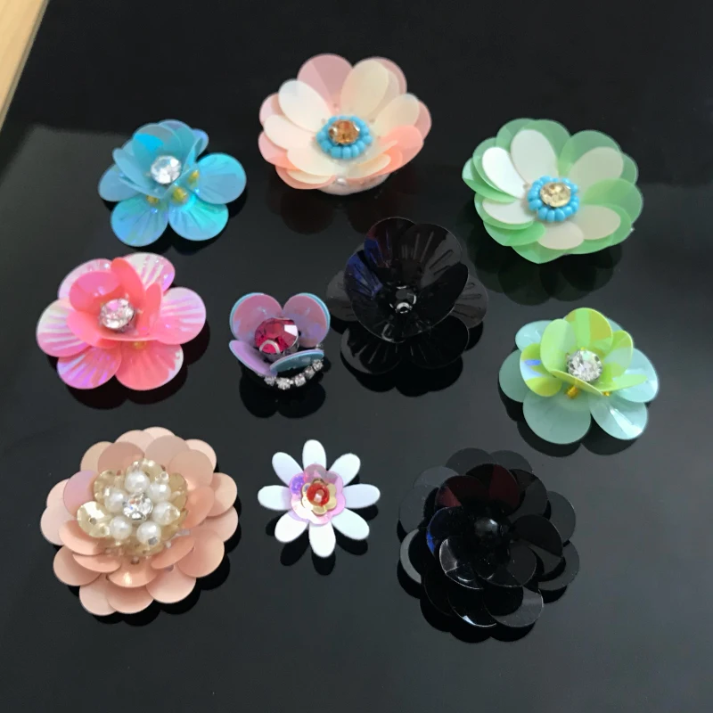 New handmade beaded 3D Sequins flower patch stickers clothes DIY decorative patch decals accessories