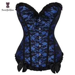 Corsetto Trimmer in pizzo Overbust Gothic Gorset pesce disossato Korse solido rosso blu rosa Beige Korset Top Plus Size 6XL Bustier dimagrante