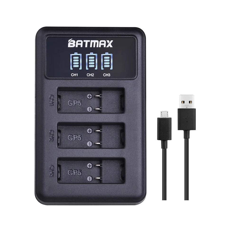 Batmax For Gopro 5 AHDBT-501 Battery+LED USB 3Slots Charger with type C Port for Gopro 5 hero 6 New Gopro7 Gopro 8 Action Camera