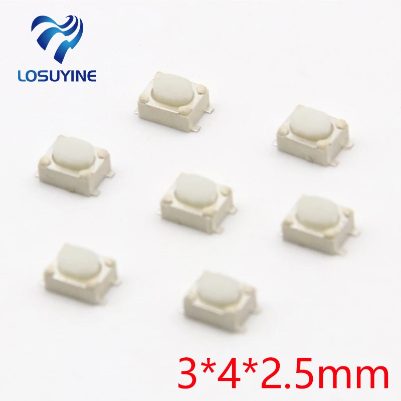 50pcs/lot SMT 3x4x2.5MM 4PIN Tactile Tact Push Button Micro Switch G75 Self-reset Car Remote Control Switch