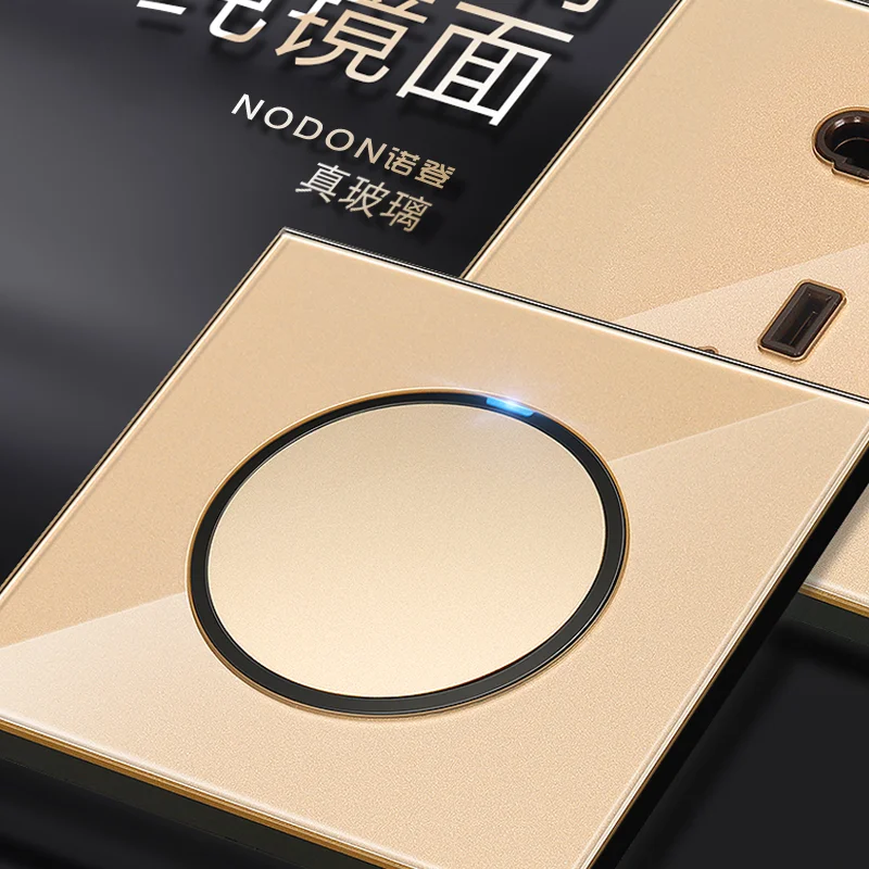 Champagne Gold and White Glass Switch 1 Gang 2 Gang 3 Gang 4 Gang Switch Panel Wall Type 86 with LED TV Phone Socket 36 Styles image 3