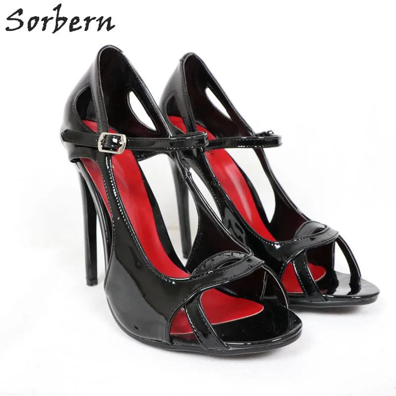 Sorbern Open Toe 13Cm High Heel Slingback Women Pump Shoe Stilettos Mary Janes Straps Party Shoes Night Club Footwear