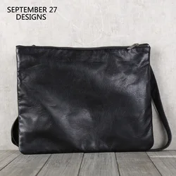 Borsa a tracolla da uomo in vera pelle di vacchetta di lusso fatta a mano Casual con cerniera Messenger borsa a tracolla maschile