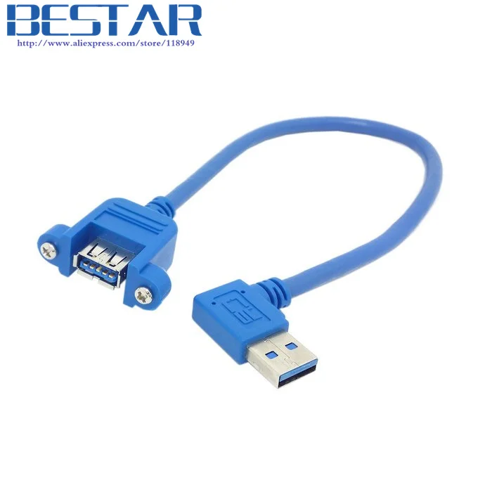 25cm 90 Degree Right Angled USB 3.0 USB3.0 A Male to Female Extension Cable with Mount Screw Type