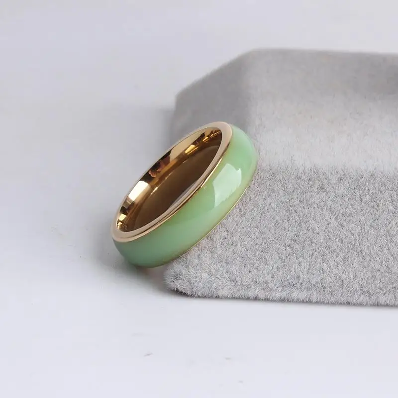 6mm Gold Color green Ceramic Stainless Steel Finger Rings for Women Men Wholesale Jewelry