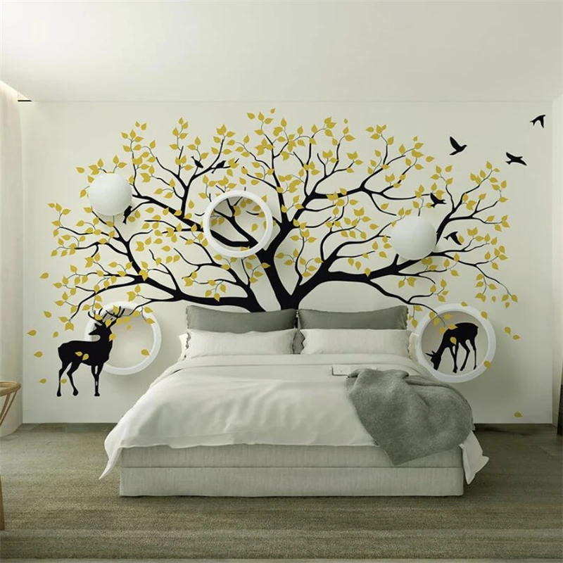 

wellyu papel de parede 3d para sala Modern minimalist elk big tree birds 3d background wall wall papers home decor