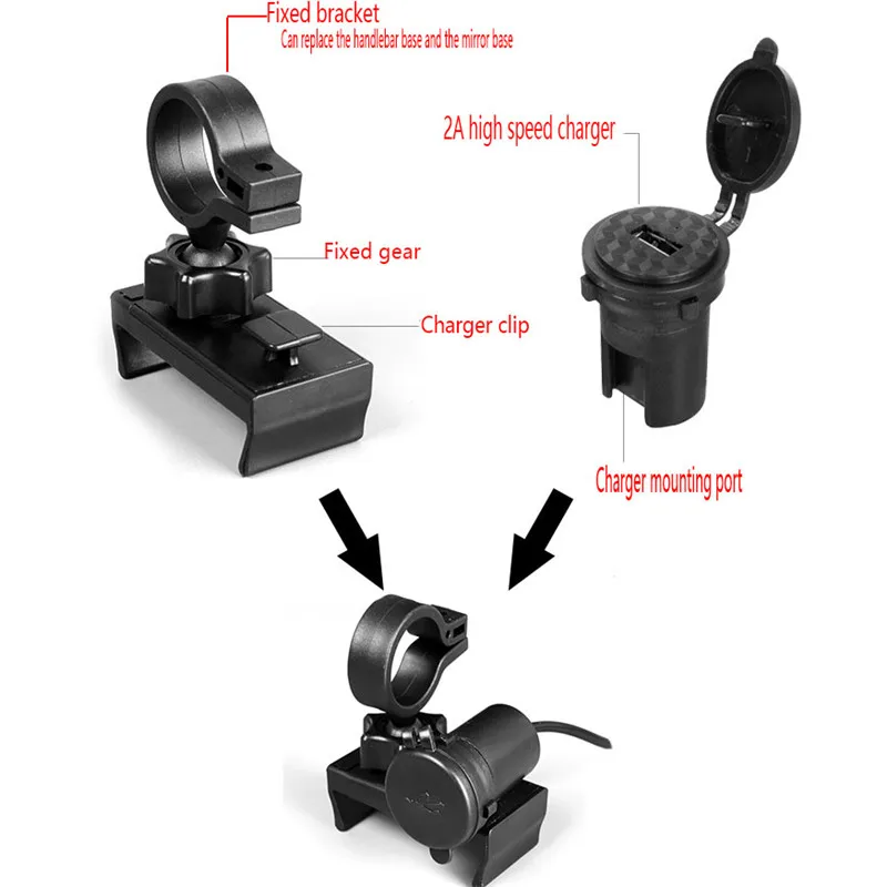 

Универсальный держатель для сотового телефона и GPS, 12 В, зажим с USB-зарядным устройством, 5 В/2 А, для электрического велосипеда, скутера, квадроцикла