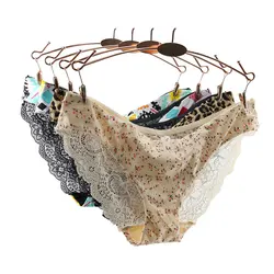 Women Sexy Lace Panty Semi Transparent Mesh Printing Underwear Leopard Print Briefs Ladies Low rise M-XXL Plus Size Lingerie Hot