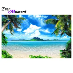 Ever Moment 5D DIY Diamond Embroidery Seaside Coconut Tree Full Square Drills Artwork Home Decoration Diamond Painting ASF1205