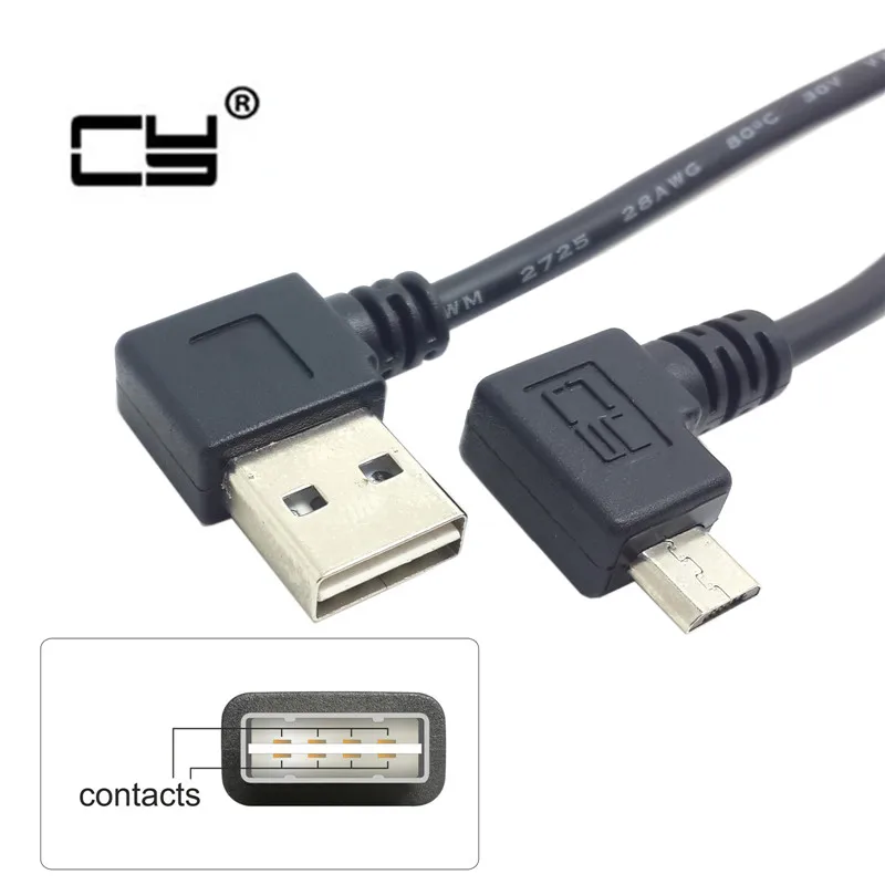 

90 градусов USB 2,0 штыревой угловой микро USB 5Pin Мужской кабель 25 см