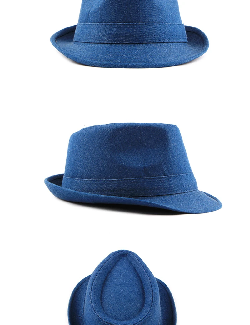 HT1749 2018 Neue Frühjahr Sommer Hut Baumwolle Denim Jazz Kappe Männer Frauen Klassische Panama Cap Derby Bowler Fedora Hut Solide plain Fedoras – Detail 4
