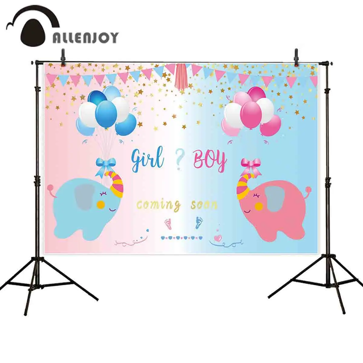 

Allenjoy Boy or Girl Gender revealing backdrops little elephant balloon Baby Shower Party photo photocall photography background