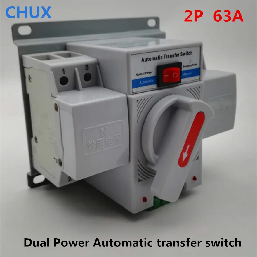 CHUX 2P 63A AST MCB type 230V white color Dual Power Automatic Transfer Switch  AST 63A