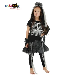 Eraspooky Halloween Costume For Girl Scary Skeleton Zombie Girls Dress Ghost Carnival Party Cosplay Headpiece Fancy Dress