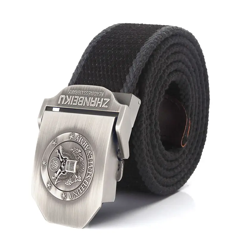 BOKADIAO Men Canvas Belt Great Seal of the United States Metal Buckle Jeans Belt Soldier Tactical Belts For Men Waistband Strap