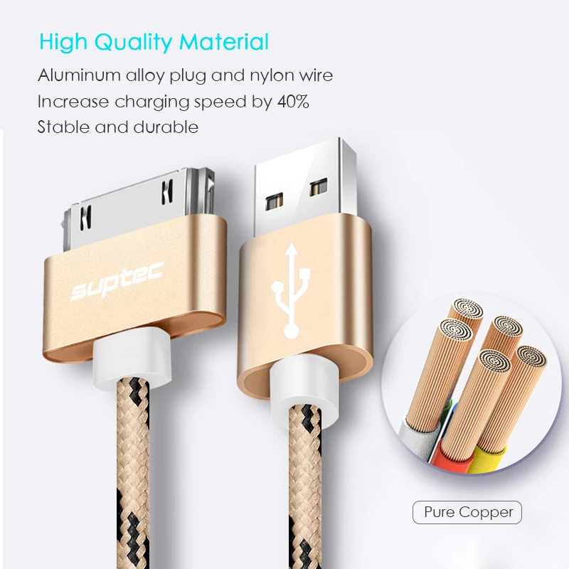 SUPTEC for iPhone 4 4s 3GS 3G iPad 1 2 3 iPod Nano touch 30 Pin USB Cable Fast Charging Original Charger Adapter Data Sync Cord