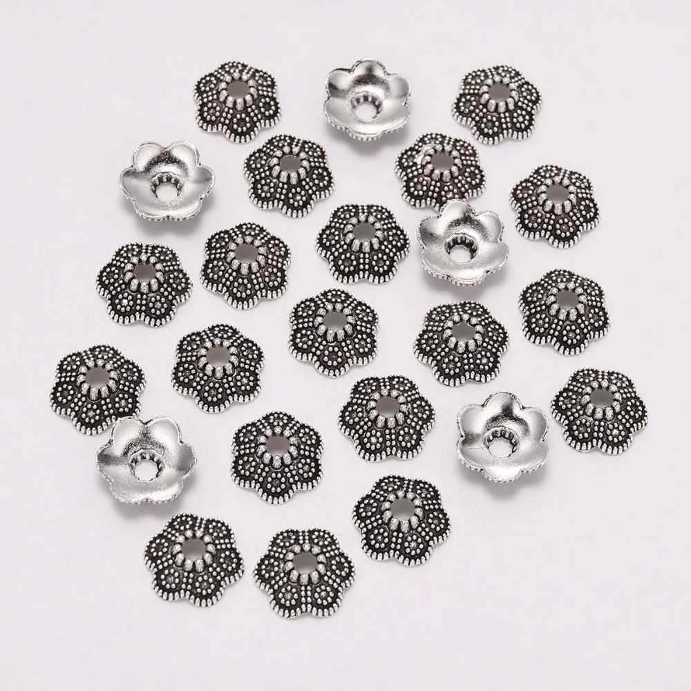 

50pcs/Lot 10.5mm 6 Petals Beads Caps Carved Flower Loose Sparer Apart Torus End Bead Caps For DIY Jewelry Making Findings