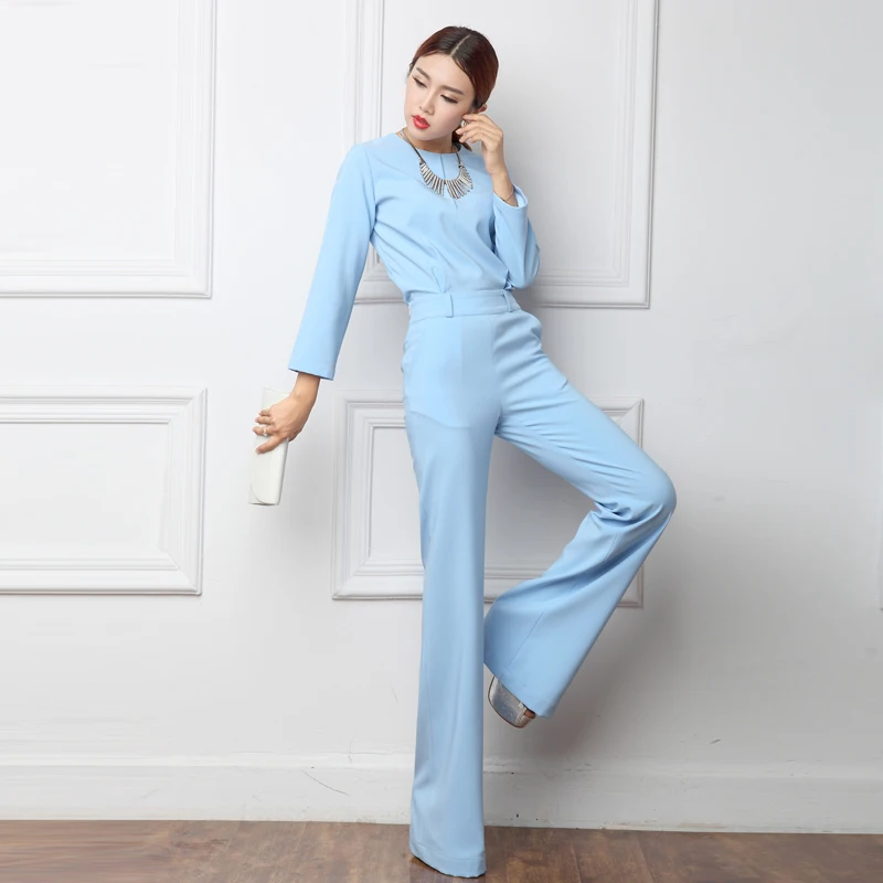 Women Spring Fashion Jumpsuits Full Length Wide Leg Pants Slim Female Bodysuit Women Yellow Bule Jumpsuits