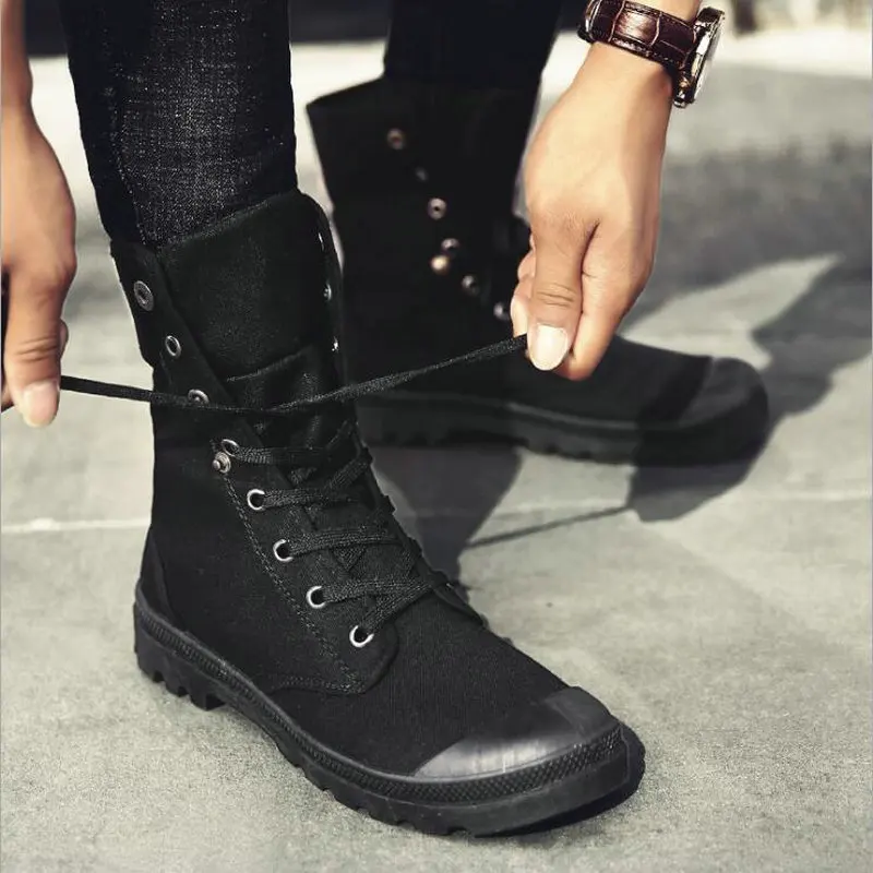 New Brand Mens shoes short boots High Top ankle Retro Male All Black Canvas desert boots work motorcyle Shoes VV-10Z