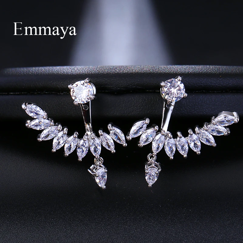 Emmaya New Zircon Crystal Front Back Double Sided Stud Earrings For Women Fashion Ear Piercing Earing Gift