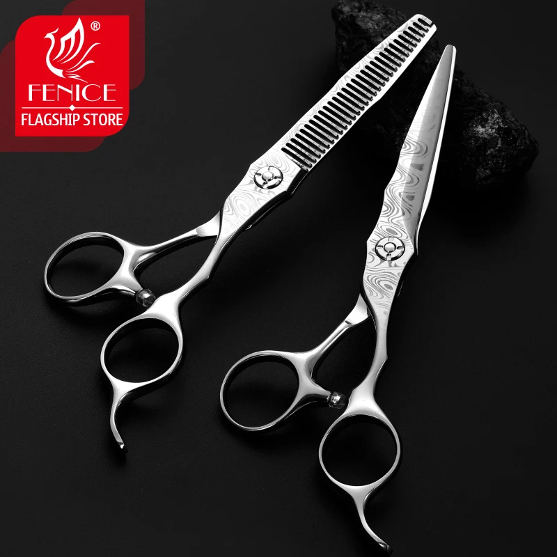 Fenice 6'' Japanese VG10 Cobalt Alloy Scissors for Cutting Hair Damascus Professional Hairdressing  Barber Shop Supplies