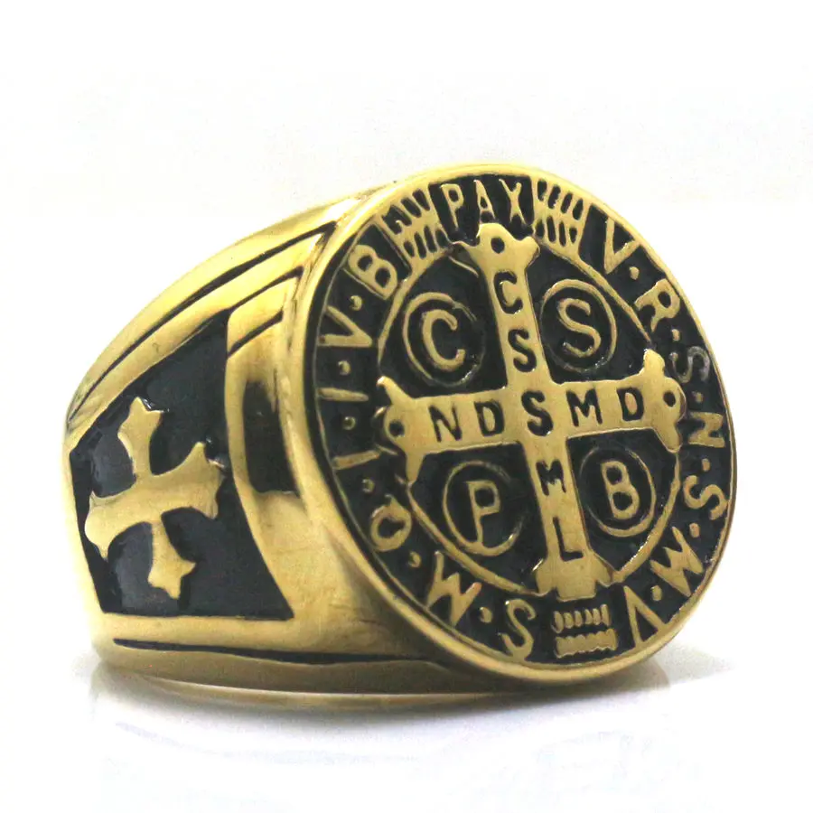 CSPB CSSML NDSMD Saint Benedict of Nursia 316L Stainless Steel Catholic Church Christianity Jesus Exorcism Cross Ring