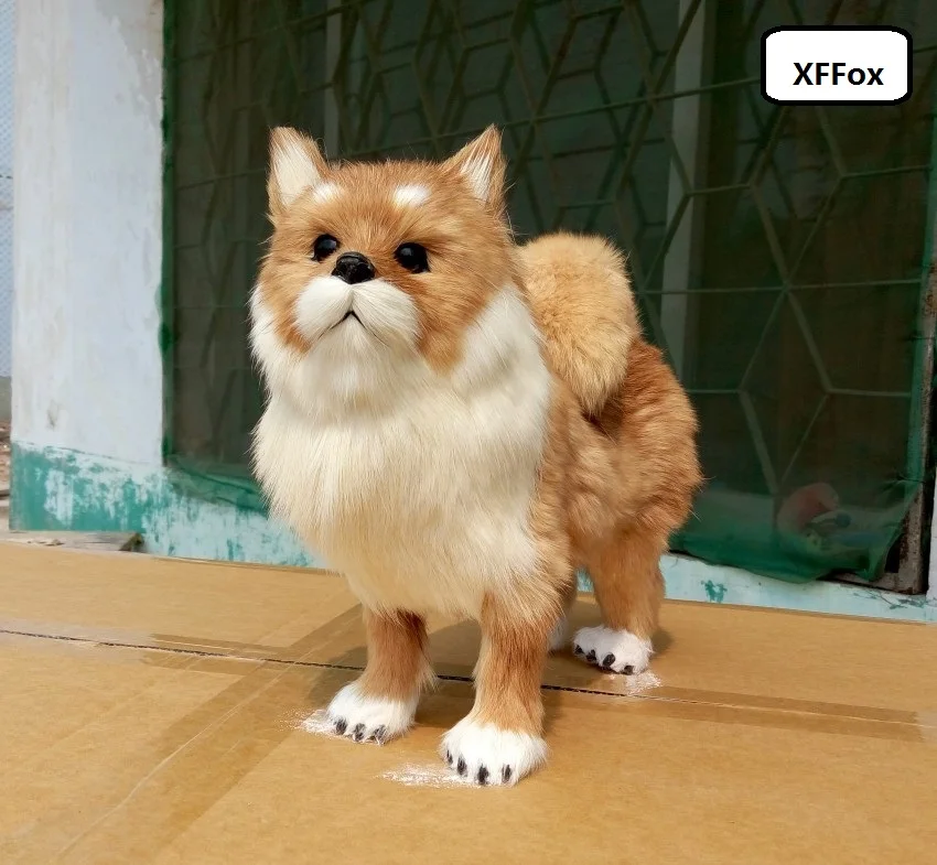 

big real life brown dog model plastic&furs Pomeranian dog gift about 28x10x25cm xf1611
