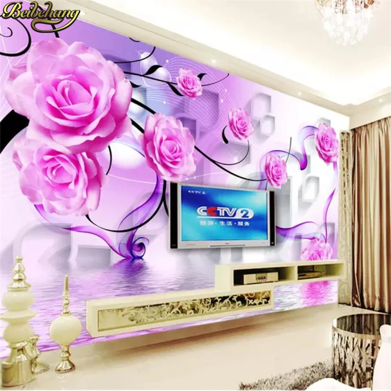 

beibehang purple pink roses background 3d wallpaper mural Customize papel de parede photo wallpaper roll butterflies wall murals