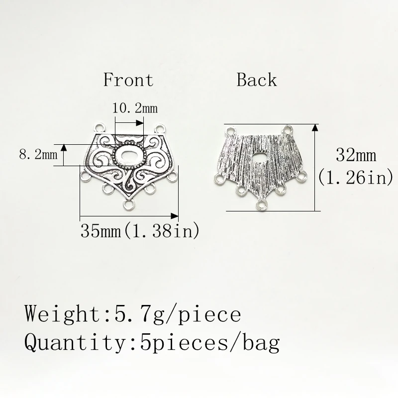 Conector pentágono retrô de liga de zinco, acessório de joia para colar faça você mesmo pj541, 32*35mm 5 peças