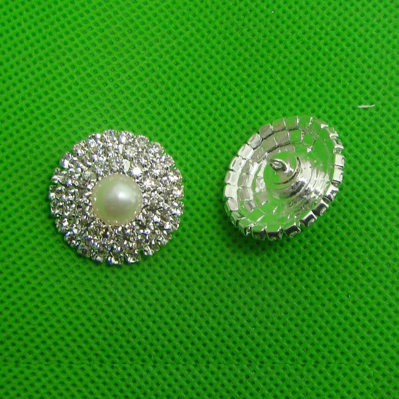 Silver Rhinestone Pearl Shank Button Fancy Garment Wedding Gift Ornament Curved Buttons Accessory 24mm 2pcs