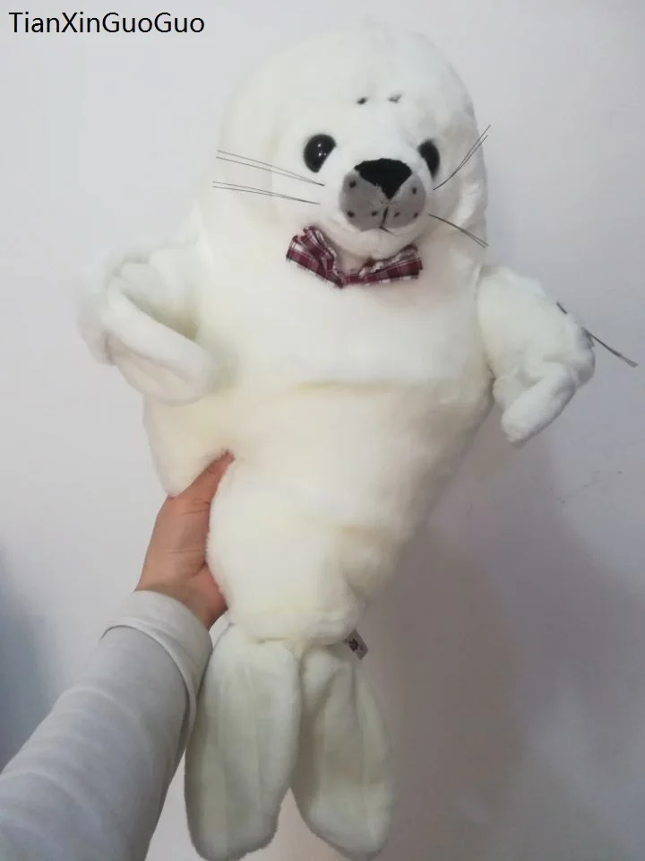 

large 60cm white seal plush toy soft doll bowtie seal throw pillow toy birthday gift s2114