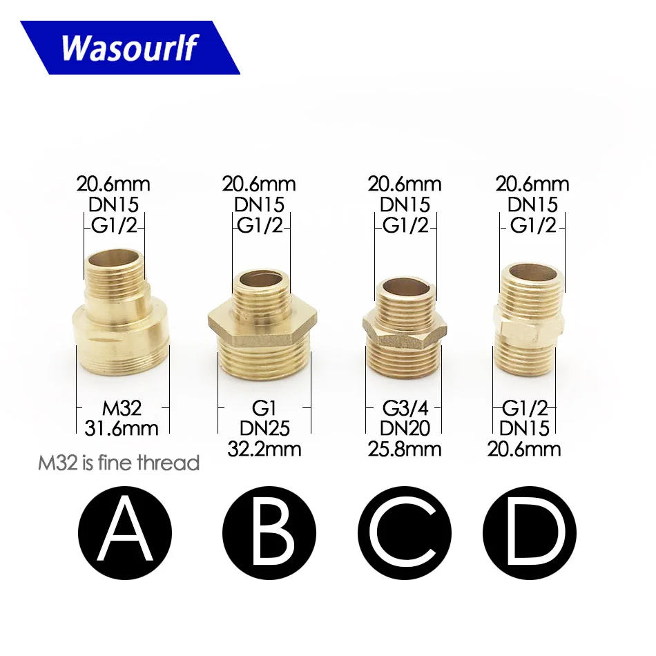 WASOURLF-conector de latón de transferencia de rosca macho G1/2 3/4 M32, accesorios de tubería de cocina y baño, manguera conectada para jardín