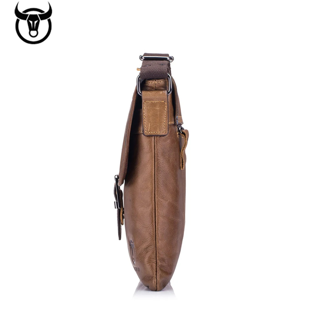 Bolso de hombro de cuero genuino para hombre, bandolera con solapa de moda, marca famosa