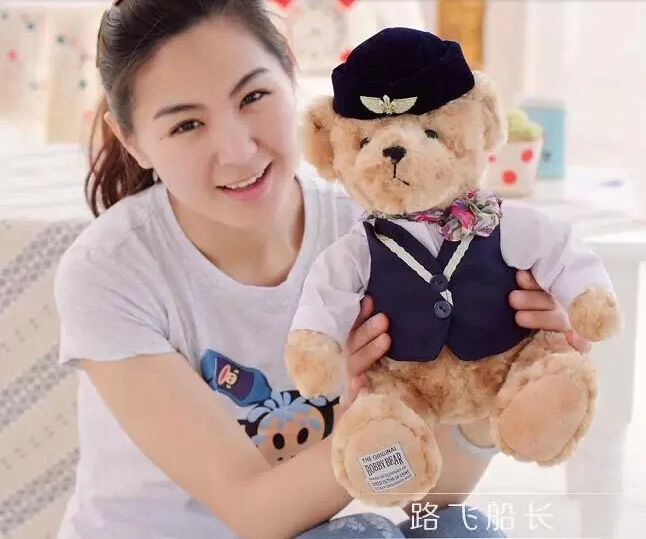 lovely British style teddy bears doll dark blue cloth flight attendant bear plush doll birthday gift about 32cm